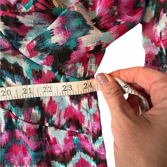 Ruby Rd. Woman Button Front Blouse 16W Multicolor Ikat Print Roll Tab Sleeve 148 - Picture 3 of 9